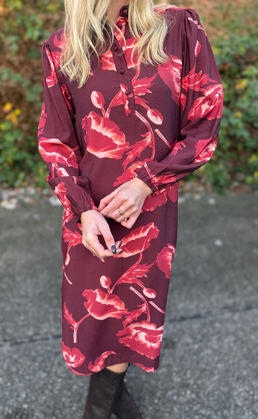 Say INA Copenhagen Kjole - Celeste LS - Burgundy Flowers